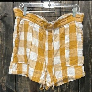 Who What Wear Plaid Shorts L Mustard White Drawstring Loungewear High Rise Boho